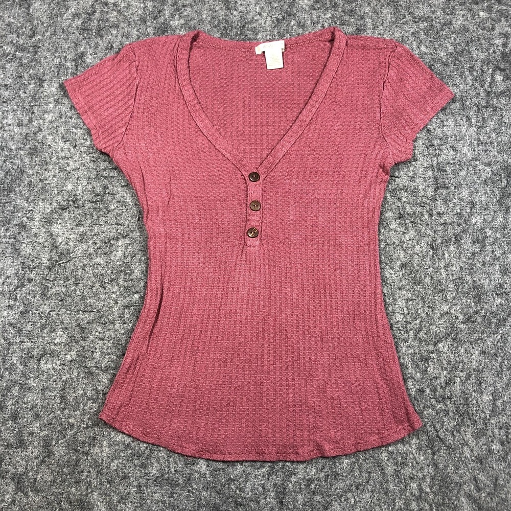 Bozzolo Shirt Womens Small Pink Waffle Stretch Knit V Neck Henley Tee Top